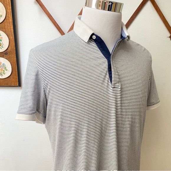 Massimo Dutti Striped Blue White Short Sleeve Polo Large - Picture 8 of 15